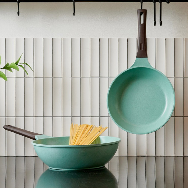 쿡핏 매직백금 인덕션 후라이팬 냄비세트 2종 IH 세라믹코팅, 1.민트, 03)28팬+30웍, 1세트