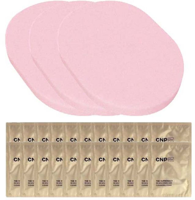 해면 퍼프 구매시 CNP RX 더 수프리머시 리뉴 인리치드 클렌징 폼 2ml 40매 증정, 1개, 해면퍼프3입+CNP 리뉴 인리치드 클렌징폼2ml 40매