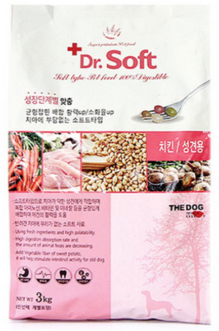 더독 성견용 강아지 닥터소프트 치킨 소프트사료, 닭, 3kg, 1개