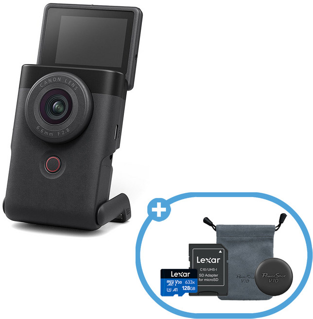 캐논코리아 정품 PowerShot V10 + 128GB + 파우치 + 렌즈캡 [파워샷 V10] / 브이로그 카메라, 블랙