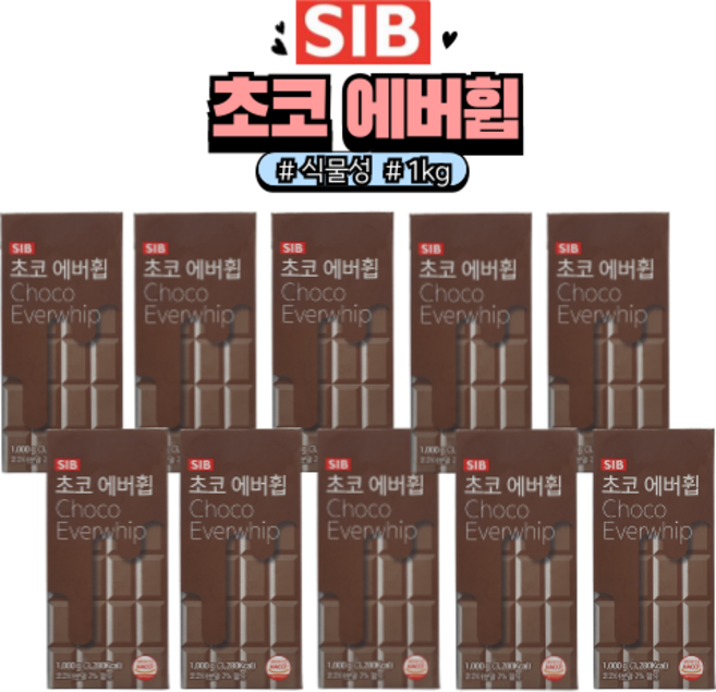 [아이스박스포장] 선인 초코 에버휩 쵸코에버휩 초코생크림, 10개, 1kg
