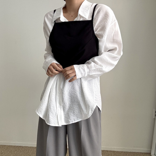 에이치스 시크무드 앞뒤 착용가능 더블스트랩 레이어드템 슬리브리스 뷔스티에 탑 끈조끼