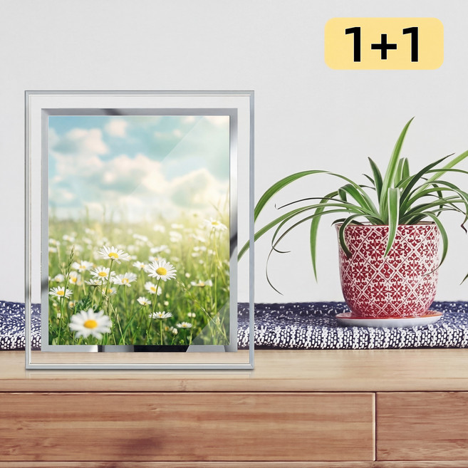 크리스탈 라인 유리액자 스탠드 가족 결혼 애기 사진 액자, 6개, 실버