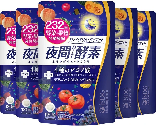 ISDG 야간 diet 효소 232 종류 야채 & 과일 발효 응축 120 알갱이 × 5 개 세트, 5개, 120정 - 쿠팡