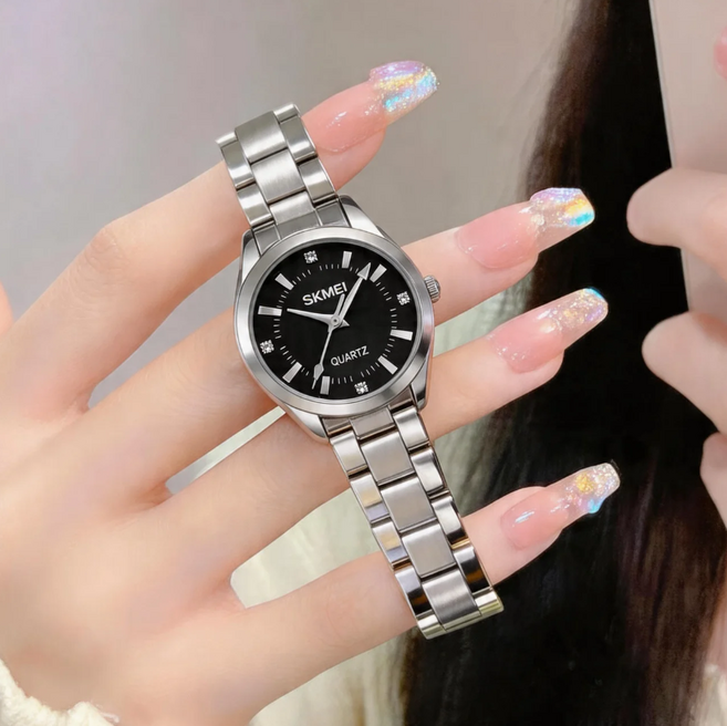 SKMEI 1620 여성 원형 큐빅 쿼츠 메탈 시계 여자 데일리 패션 시계