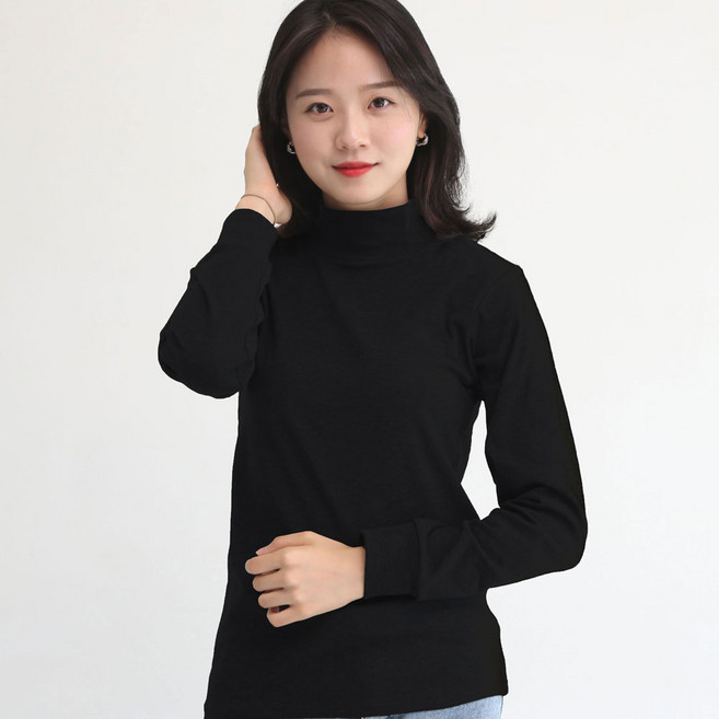 멋지군 목폴라 터들넥 순면 반목 긴팔 티셔츠
