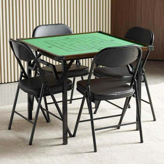 접이식 마작 테이블 카펫 탁자 화이트 고스톱 80평방 다이 녹색 기숙사 판 화투 책상 폴딩, 1개, 2. 80x80 사각+의자4