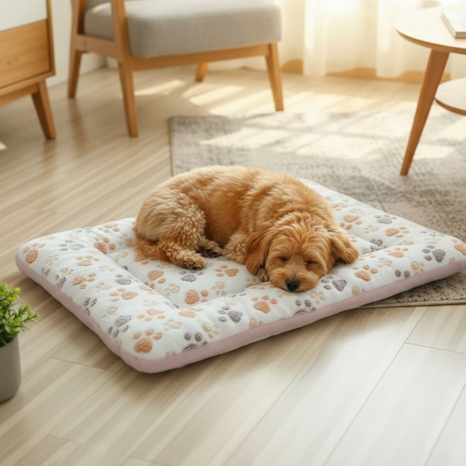 리빙루트 강아지 수면 담요매트 쿠션 방석, 1개, 발도장 화이트