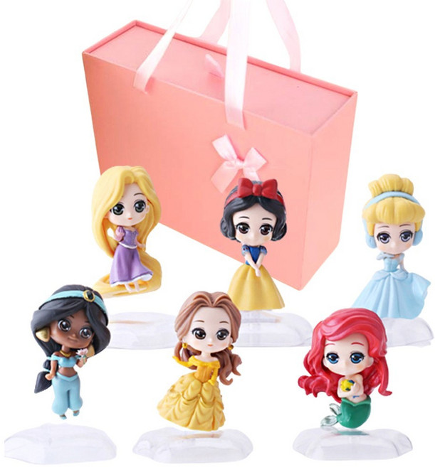 CAVORT 클립인형 디즈니프린세스인형 엘사 안나, 공주 피규어 6종세트+선물박스, 1세트