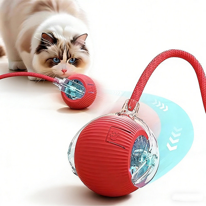 HLOMOM 智能貓玩具, 紅色逗貓球帶繩款, 1個