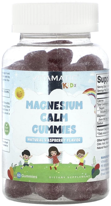 Vitamatic 어린이용 마그네슘캄 구미젤리 천연 라즈베리 구미젤리 60개, Vitamatic 어린이용 마그네슘..., 1개, 60정 - 쿠팡