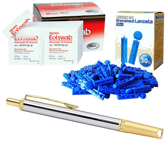 그랜드메디 수 사혈기+바늘100개+알콜스왑100매 세트, 1세트, 1개입