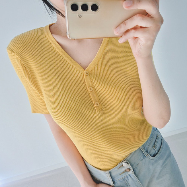 nanalshop 44~99 여성니트 반팔티 니트티 브이넥티셔츠 빅사이즈 티셔츠 여성반팔티 롱티 임부복 홈웨어 여름티 봄티 단추티 니트티셔츠