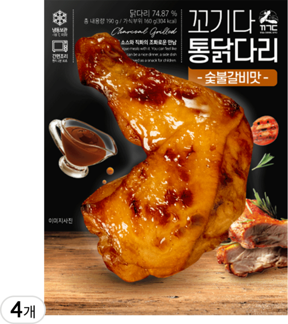 꼬기다 오븐 통닭다리 숯불갈비맛, 190g, 4개