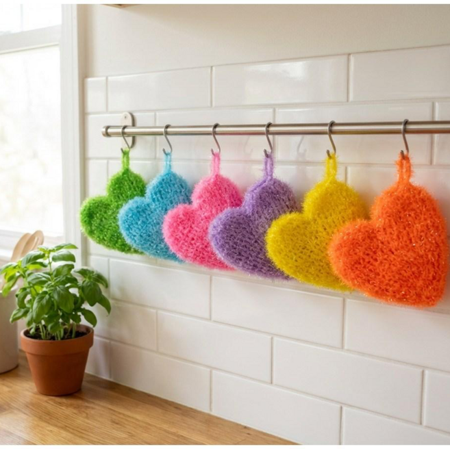 꼼지락마켓 하트수세미 아크릴 손뜨개 수세미 집들이선물 핸드메이드수세미 8종세트, 1세트, 8개