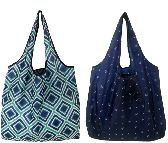 벨리안 휴대용 접이식 장바구니 46 x 66 cm 2종 세트, 다이아, 별과닻, 1세트