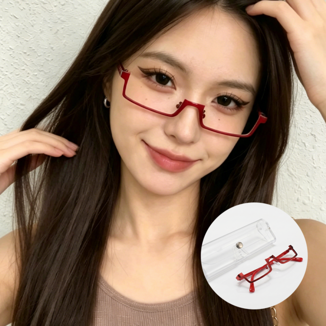 온도비움 패션 안경테 슬림 긱시크 반프레임 안경
