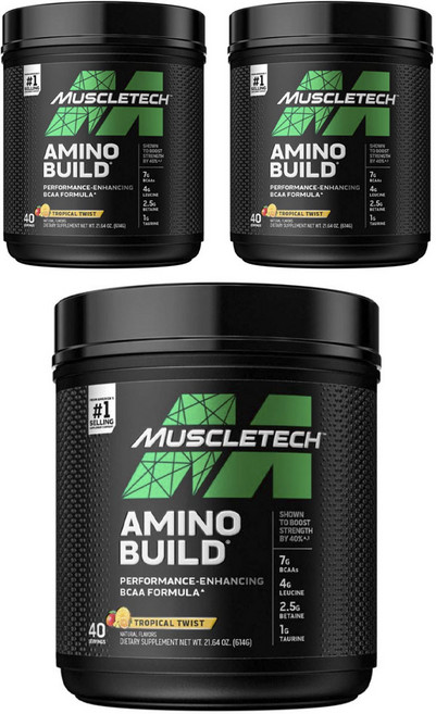 머슬테크 아미노 빌드 퍼포먼스-인핸싱 BCAA 포뮬러 트로피컬 트위스트, 614g, 3개