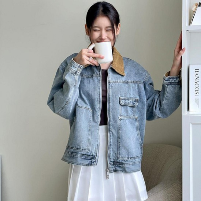 트러커 청자켓 코듀로이카라 기본핏 블랙진 점퍼