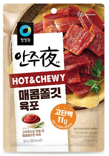 청정원 바로 eat 안주야 매콤쫄깃 육포, 30g, 15개