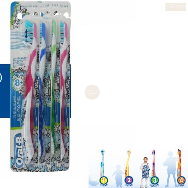 OralB 4P 청소년치솔 4단계 초등 학생 칫솔 초등생 칫솔 어린이 학교, 1개