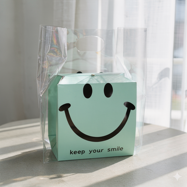 그니주니 스마일 나이스데이 손잡이 비닐 쇼핑백, 25개, 블랙투명