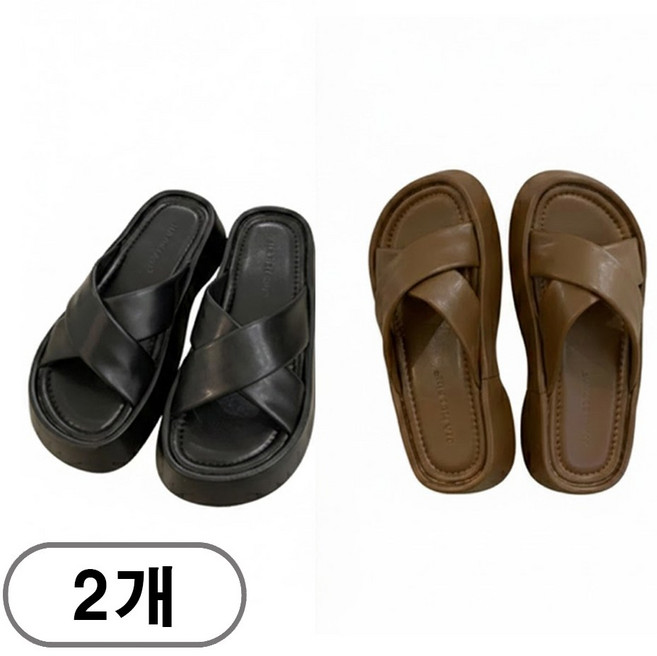 차쿠 1+1 여성 통굽 스트랩 슬리퍼 엑스 스트랩 통굽 슬리퍼 4cm