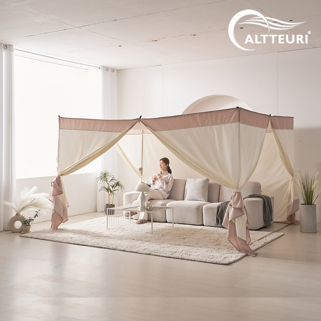 알뜨리 캐노피 사각 실내 난방텐트+스텐봉 방한 방풍 침대 보온텐트