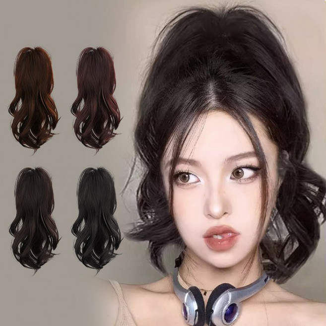 모하니 포니테일 집게 높은 가발 SD-230903 컬링, 흑갈색, 1개