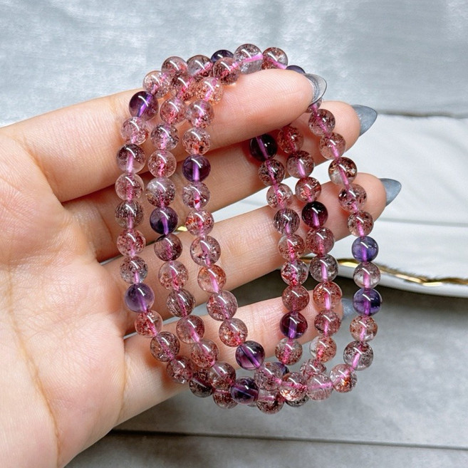 採購晶理人商行 頂級透料豔色超七草莓晶手鍊 晶瑩剔透串珠飾品
