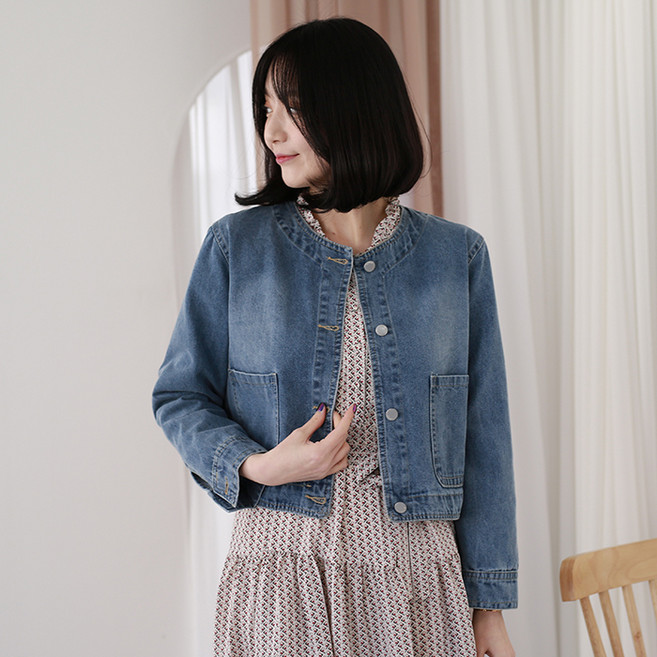 [웬디즈갤러리][후기로 검증받은 자켓]로이 노카라 데님 자켓 외출용모임용출퇴근용 MJK103