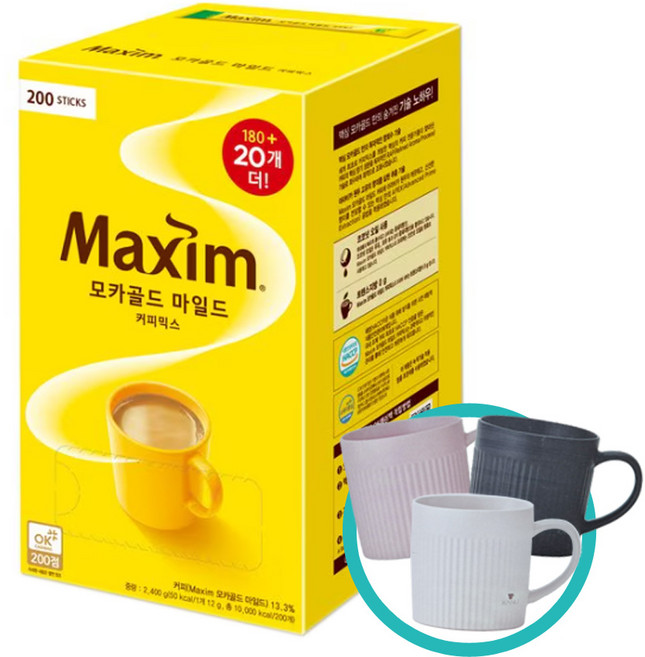 맥심 모카골드 마일드 200T + 머그컵, 200개입, 12g