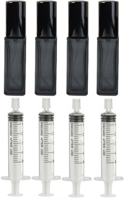 리빙패션 휴대용 미니 컬러 유리 향수 공병 10ml + 소분 주사기, 4개, 검정