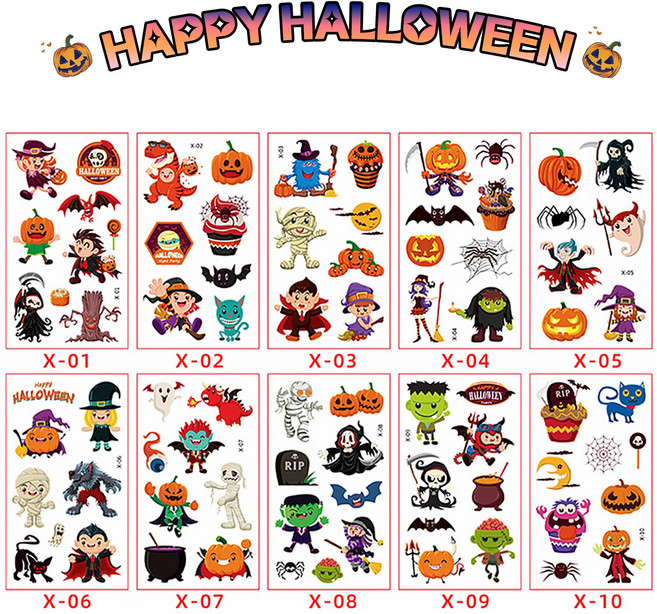 엠쿠 할로윈 타투스티커 귀여운 마녀 좀비 유령, X, 1세트