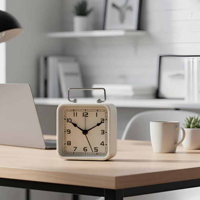 감성 인테리어 소품 무소음 사각 미니 탁상시계, 1개, 화이트