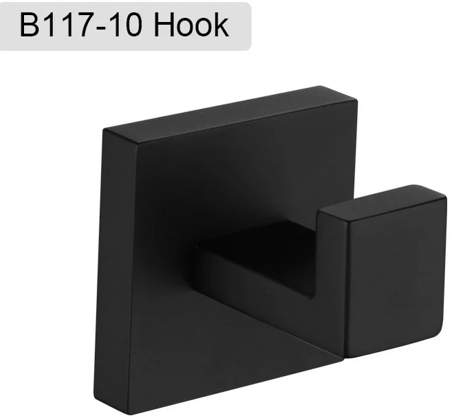 매트 블랙 욕실 하드웨어 304 스테인레스 스틸 수건 변기 종이 거치대 액체 비누 받침대 바 액세서리, 23 Robe hook