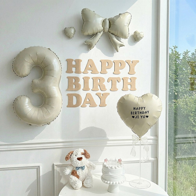 로나파티 생일 풍선 파티 용품 리본 숫자 이니셜 세트 가랜드 소품 꾸미기, 숫자 3 풍선 리본 생일 풀팩 크림