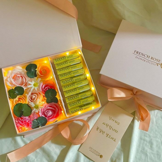 LED플라워 용돈박스 용돈봉투 리본선물박스, 서랍봉투형[핑크]