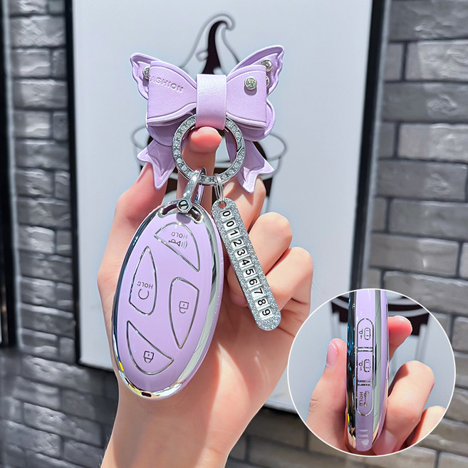 현대 호환 조약돌 차키케이스 신형 그랜저GN7 뉴산타페MX5 쏘나타 더뉴투싼 코나 아이오닉 TPU, 퍼플, 7버튼