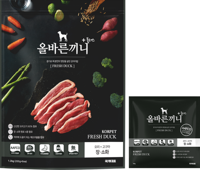 올바른끼니 플러스-오리 고구마(장건강) 강아지사료 _ 60%생육 100%휴먼그레이드 스팀공법 영양식 강아지밥, 장건강/유산균, 1.25kg, 1개