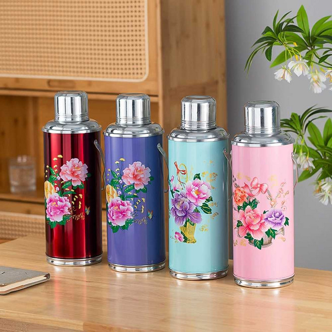 2L 0.8L 옛날 추억 꽃무늬 보온병 빈티지 레트로, 0.8리터 퍼플, 0.8리터 퍼플