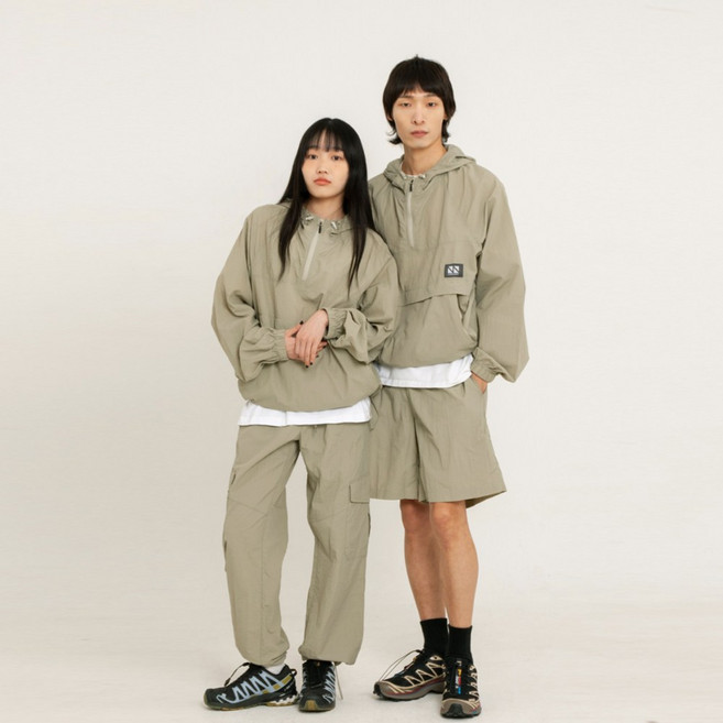[꼼소넛] 후드 아노락 3-피스 풀 셋업 (카키) CSOs-024 [남녀공용]