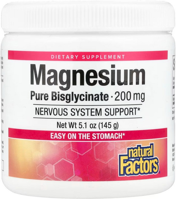 네츄럴팩터스 마그네슘 퓨어 비스글리시네이트 200mg 5.1oz (145g), 1개, 145g