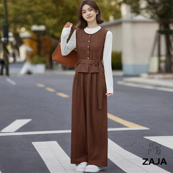 ZAJA 여성 캐주얼 정장 3피스 세트 바지+조끼+긴팔 이너 고퀄리티 3종 세트