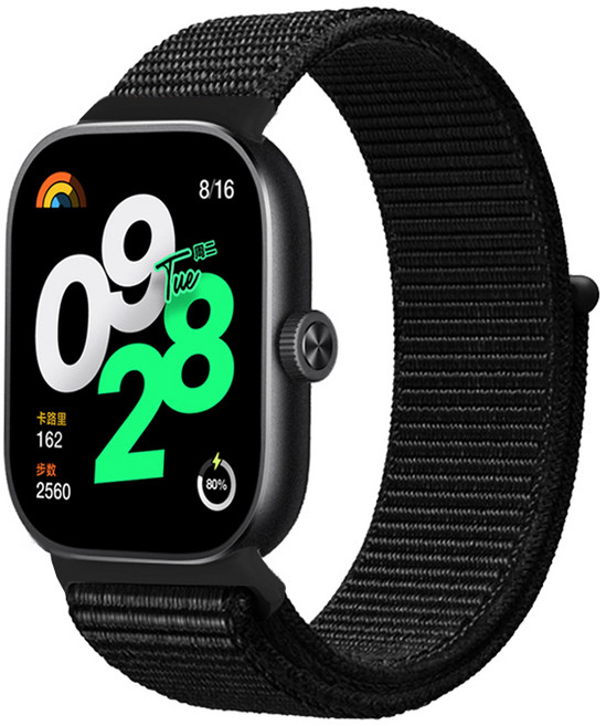 Fegwilde 레드미 워치 호환 스포츠 트레일 벨크로 브레이드 나일론 스트랩 샤오미 미밴드9/8프로 레드미 워치6/5/4, 어두운 검정