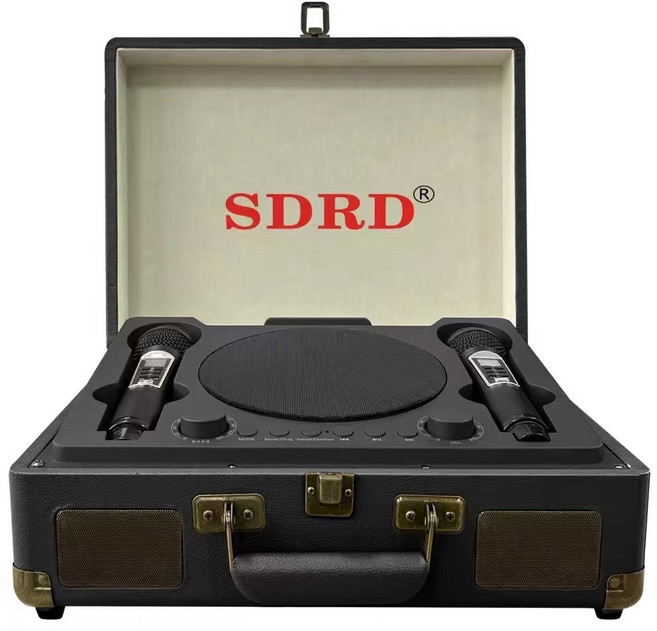 SDRD 貓頭鷹藍牙喇叭 SD2109 雙人無線麥克風 KTV重低音音響 露營會議適用, 黑色+防噴套