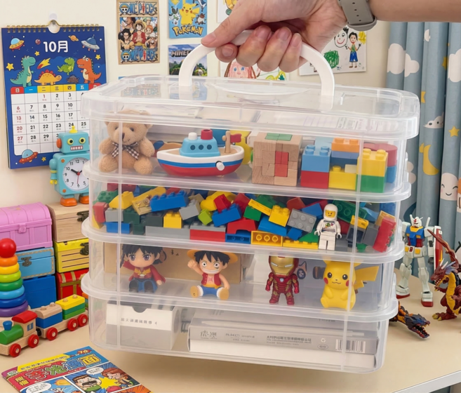 다용도 투명 소품 정리 수납박스 4단세트, 1세트, 투명 컬러