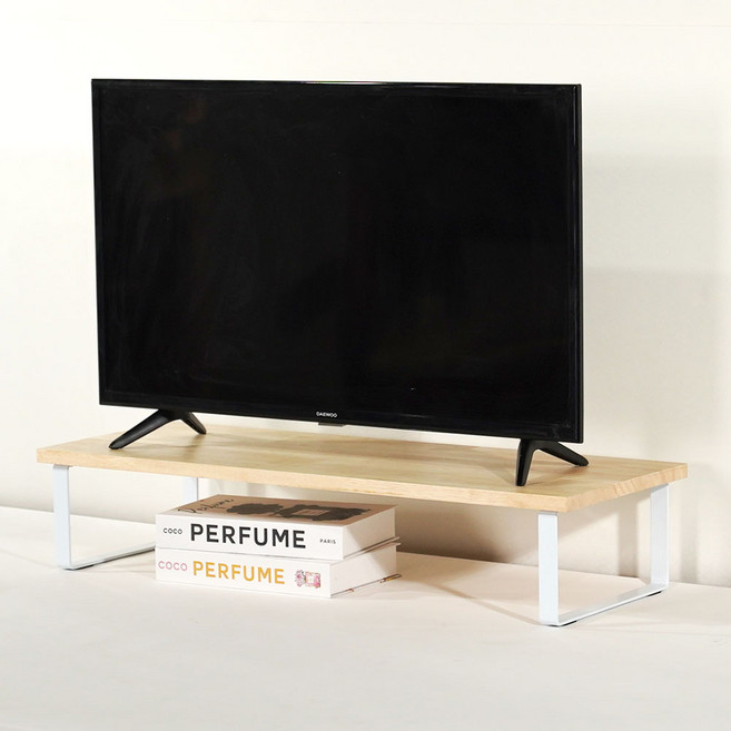 높이조절 티비 받침대 tv 다이 거실장 선반 다용도 보조 스탠드, 고무나무 화이트