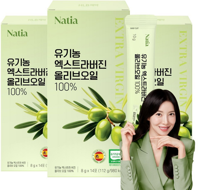 나티아 유기농 엑스트라버진 올리브오일 100% 14포 스페인산 피쿠알 산도 0.18, 3개, 112g