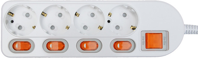 번개표 절전형 개별스위치 멀티탭 4구 MC21645V, 5m, 화이트, 1개